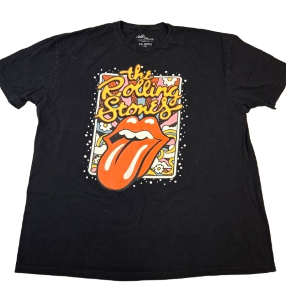 The Rolling Stones Black Graphic Tee with Orange Tongue Size XXL (50/52)